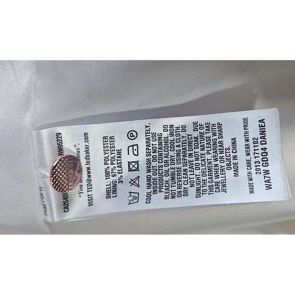 TED BAKER LONDON floral long sleeve shift lined dress ruffle neck woman Sz‎ 5 - Picture 6 of 9